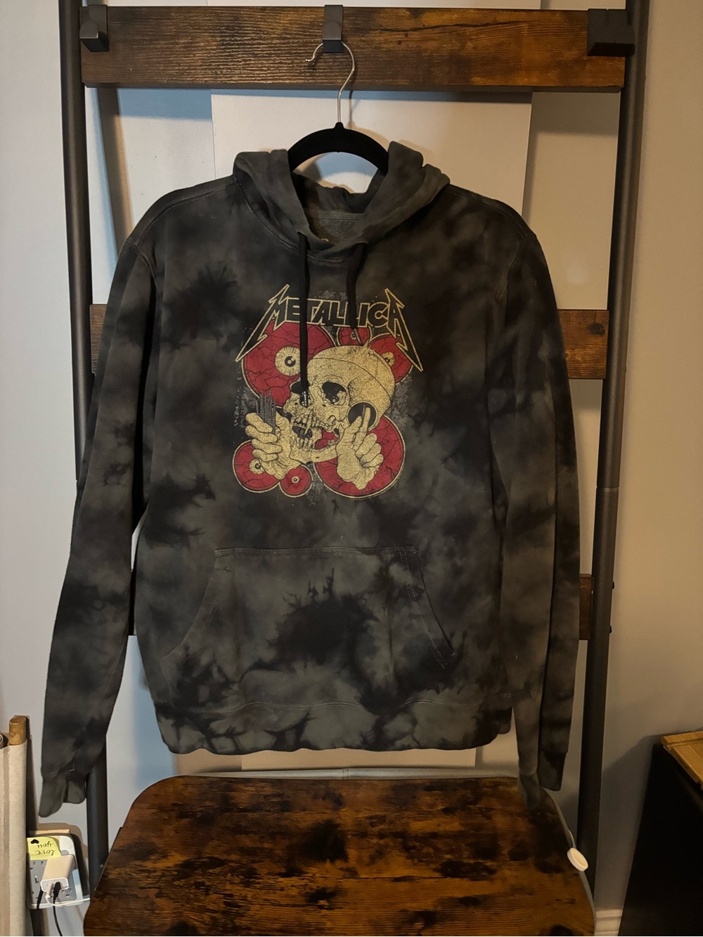 Bravado Black Tie-Dye Metallica Skull Hoodie with Red Accent